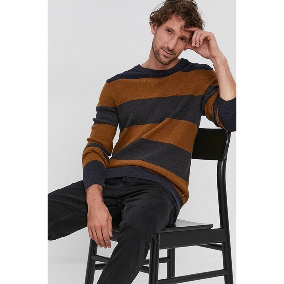 Selected Homme Chase Stripe Sweater Knit Organic Cotton Blend Long Sleeve Mens M - Picture 1 of 4
